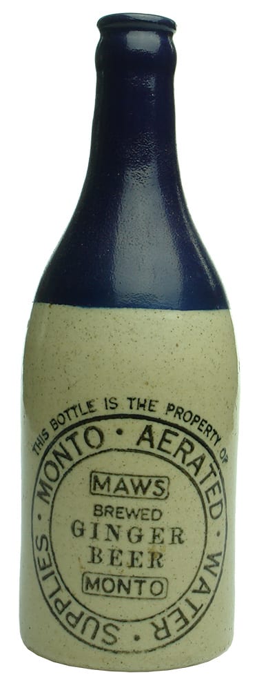 MAWS Monto Aerated Water Supplies Brewed Ginger Beer Bottle