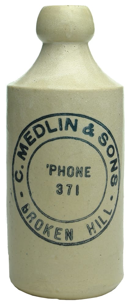 Medlin Broken Hill Stone Ginger Beer Bottle