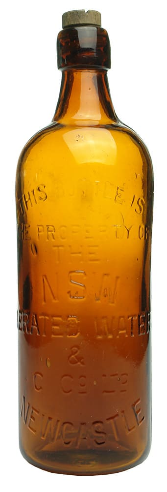 NSW Aerated Water Newcastle Amber Internal Thread Bottle