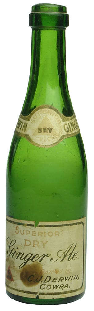 Derwin Superior Ginger Ale Cowra Labelled Bottle