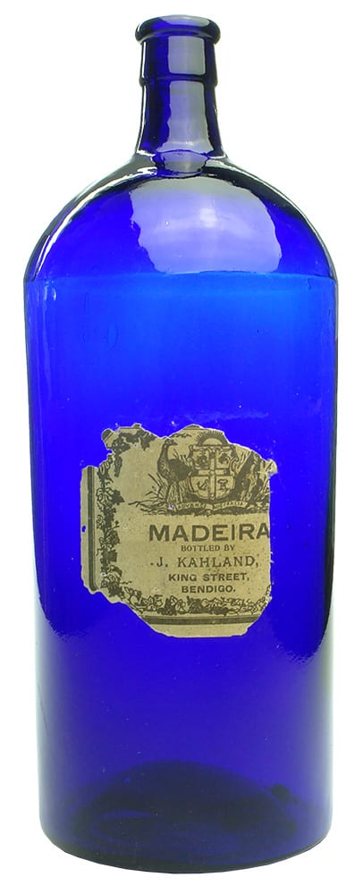 Kahland King Street Bendigo Madeira Labelled Antique Blue Bottle