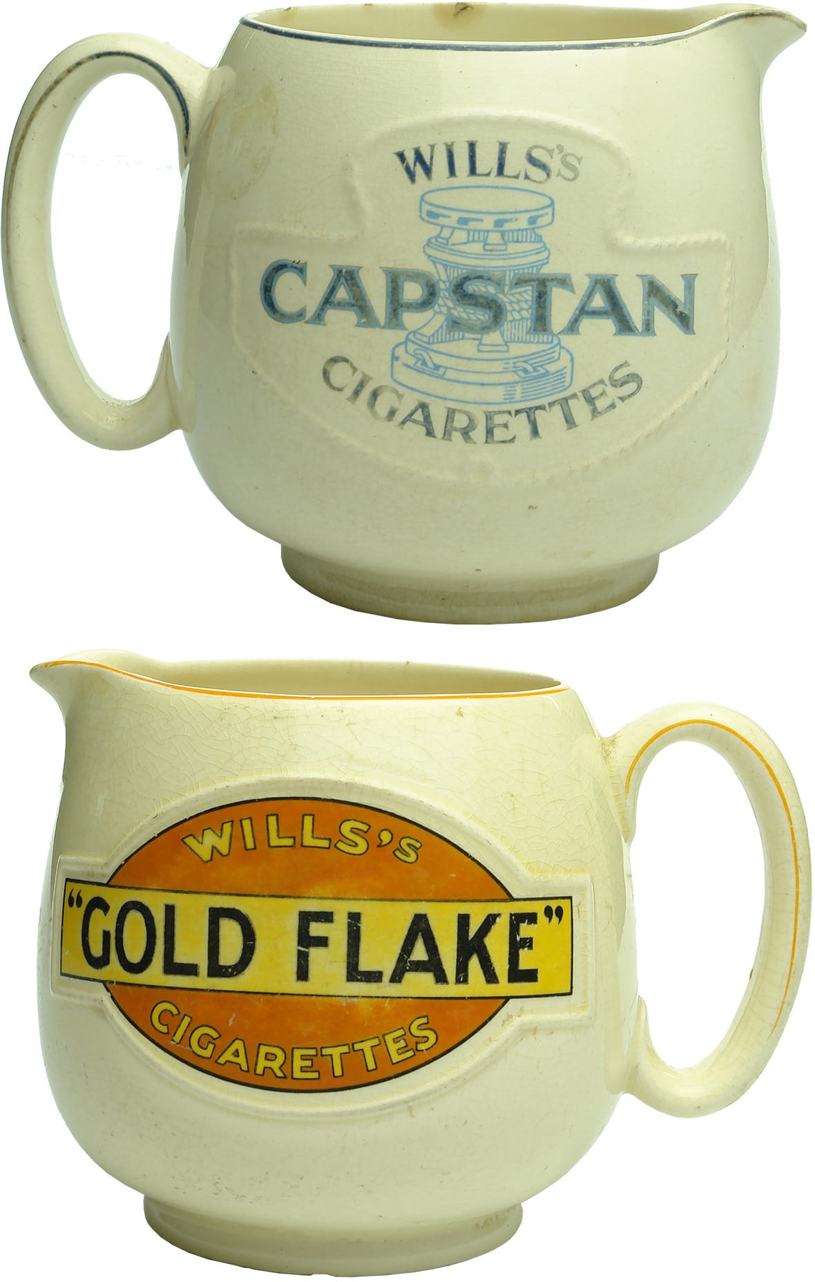 Antique Will's Gold Flake Capstan Cigarettes Advertising Water Jugs