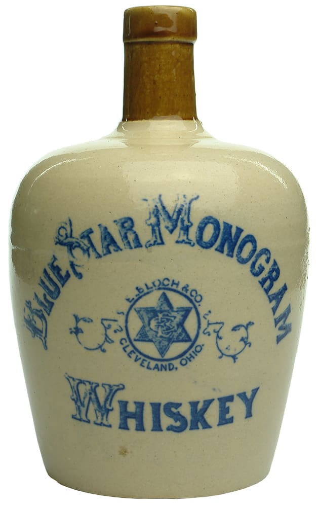 Blue Star Monogram Bloch Whiskey Stone Jug