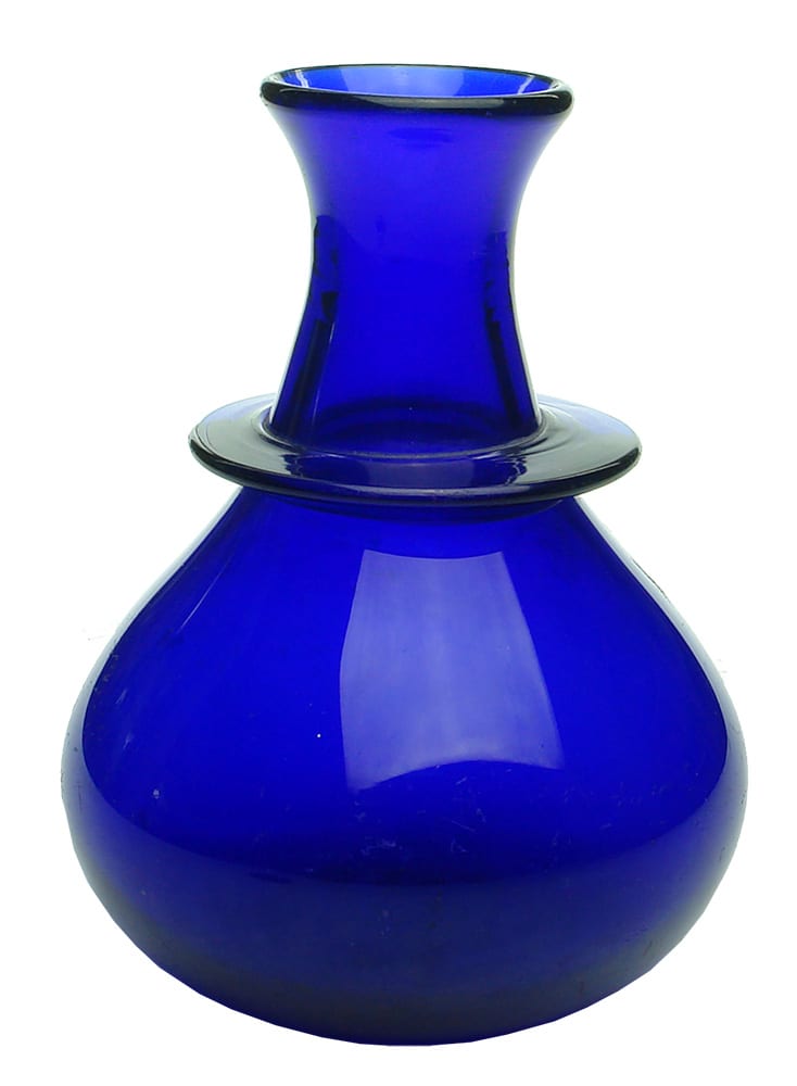 Cobalt bulbous flared lip jar with protruding neck ring
