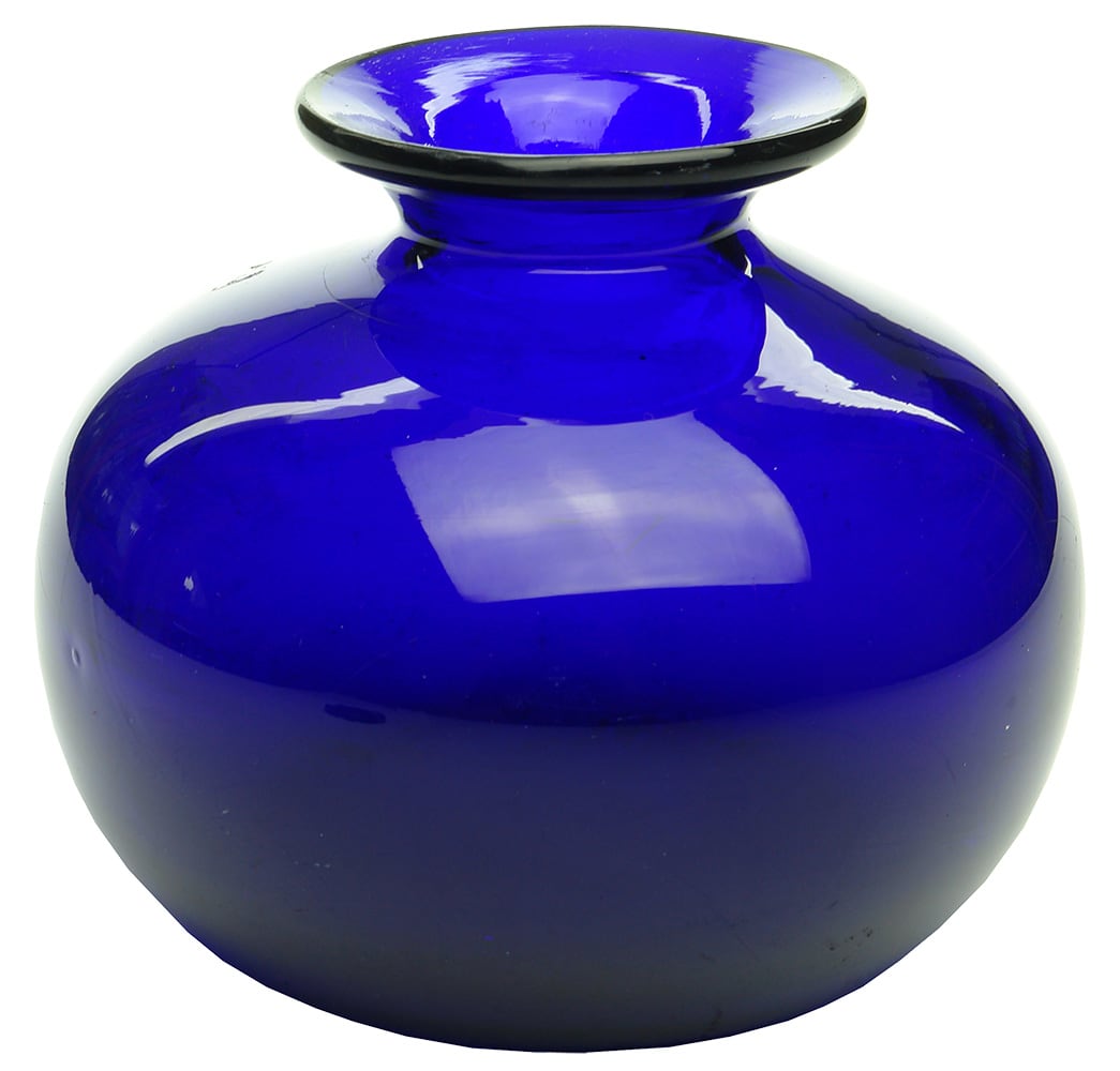 Cobalt bulbous flared lip jar with polished pontil