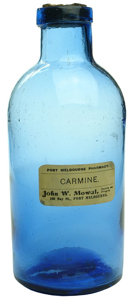 Port Melbourne Pharmacy Antique Labelled Blue Glass Bottle