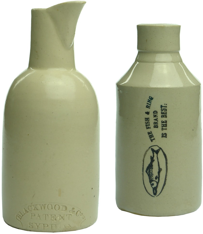 White Stoneware Antique Bottles