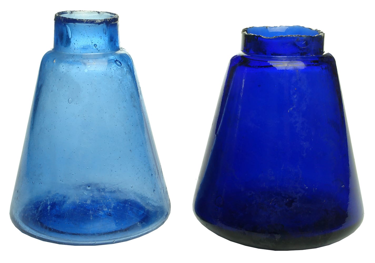 Antique Blue Glass Clag Jars