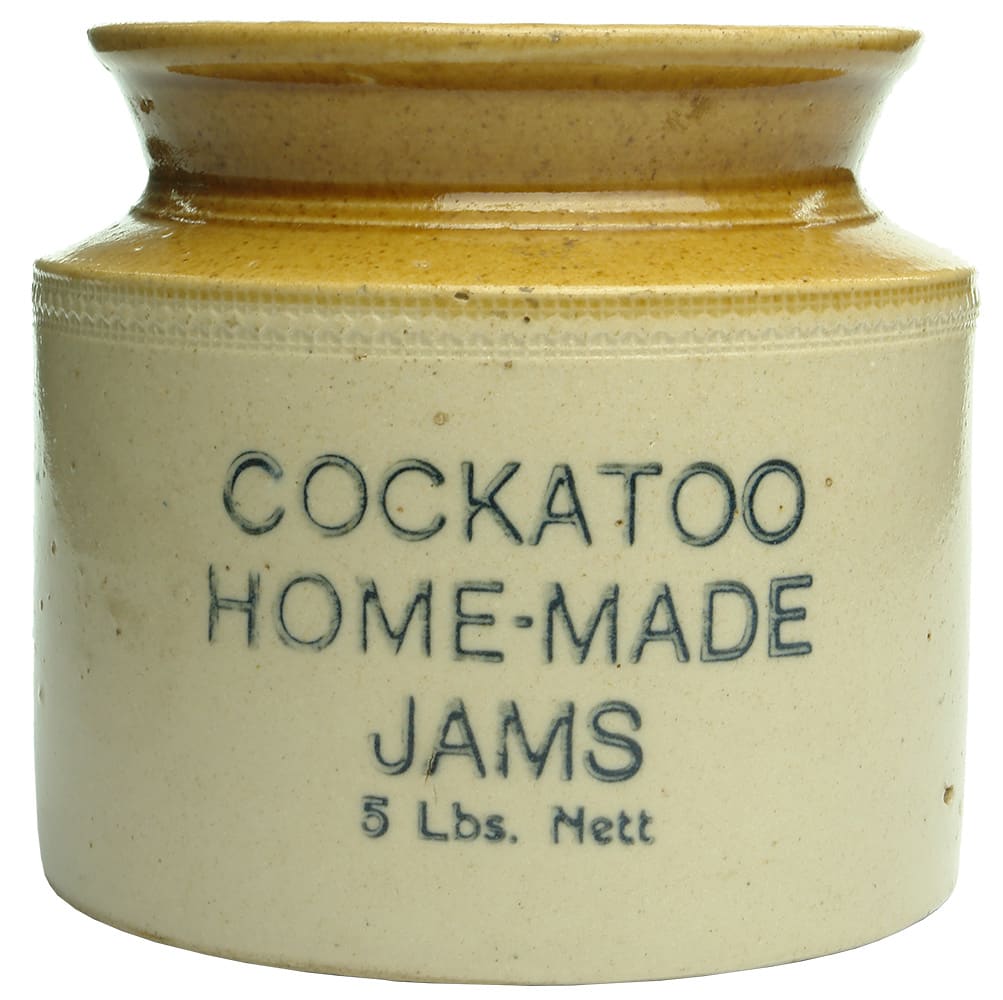 Cockatoo Home Made Jams Stoneware Crock