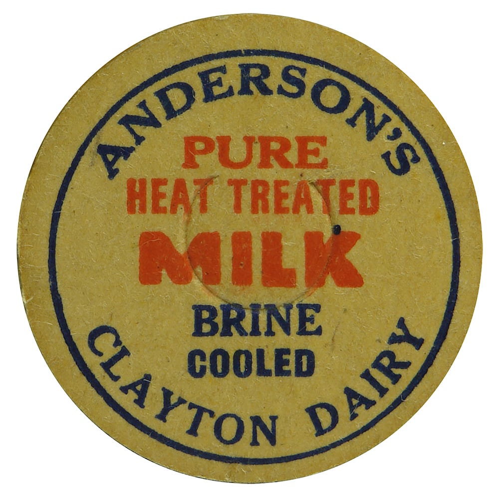 Anderson's Clayton Dairy Cardboard Milk Bottle Wad