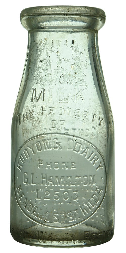 Hamilton Kooyong Dairy Vintage Milk Bottle