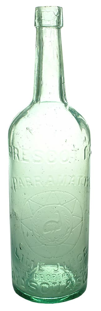 Prescott's Parramatta Lime Juice Antique Cordial Bottle