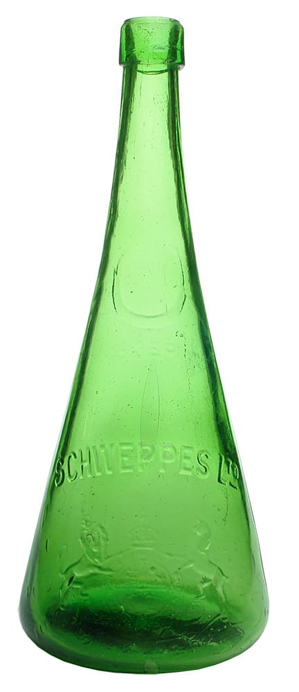 Conical Schweppes Green Glass Cordial Bottle