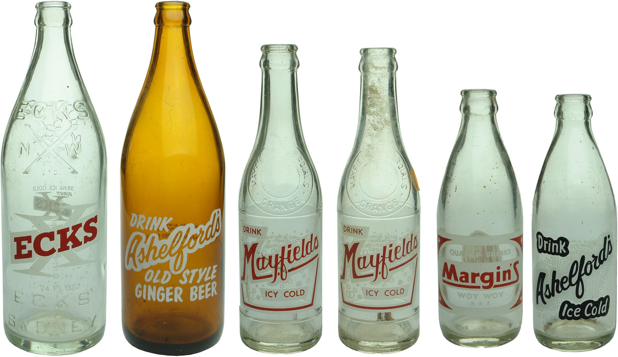 Vintage Ceramic Label Soft Drink Bottles