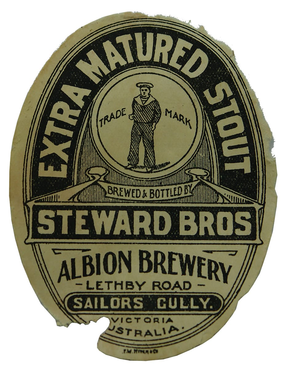 Steward Bros Albion Brewery Sailors Gully Extra Matured Stout Label