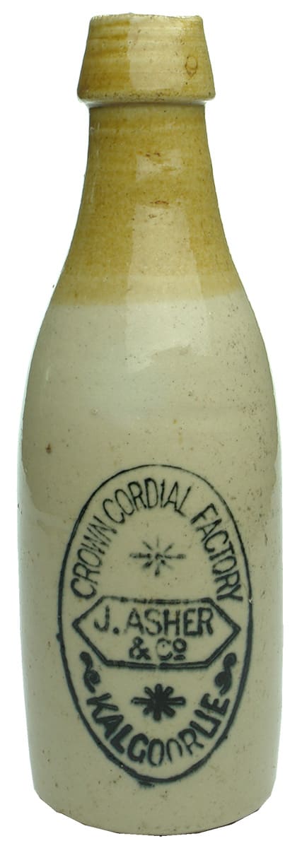 Crown Cordial Factory Kalgoorlie Asher Ginger Beer Bottle