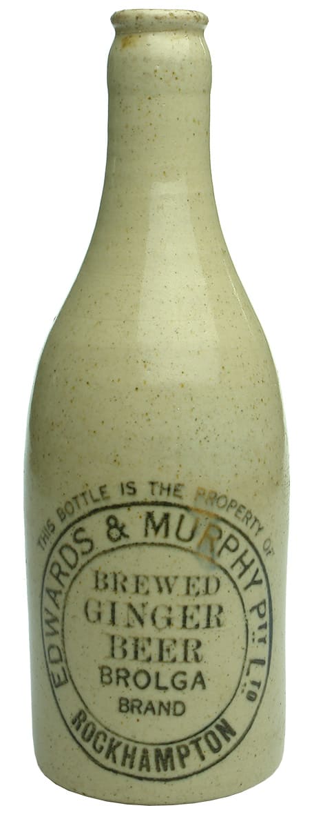 Edwards Murphy Brolga Brand Rockhampton Stone Ginger Beer Bottle