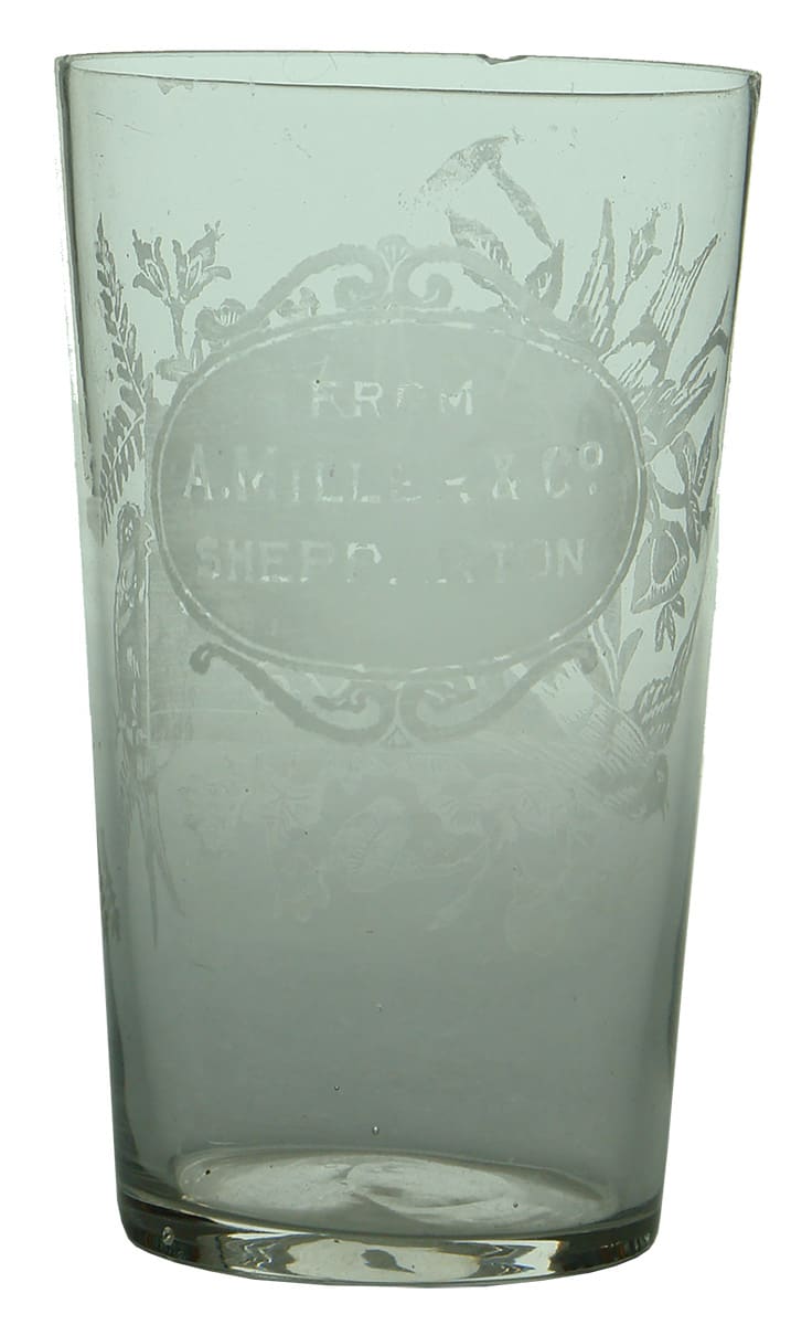 Miller Shepparton Merry Xmas Antique Advertising Glass