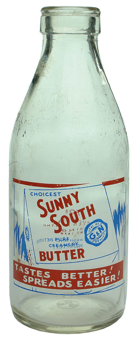 Sunny South Pure Creamery Butter Advertising Milk Bottle