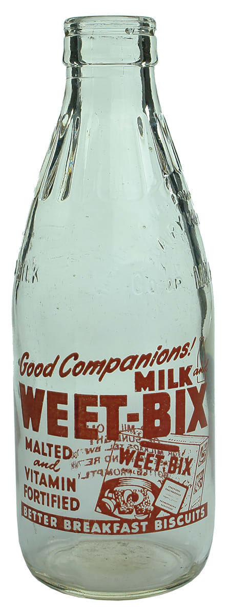 Weet Bix Vintage Ceramic Label Advertising Milk Bottle