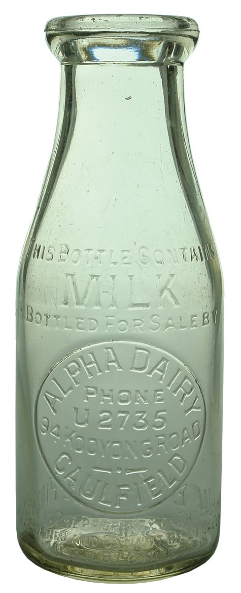 Alpha Dairy Kooyong Road Caulfield Milk Bottle