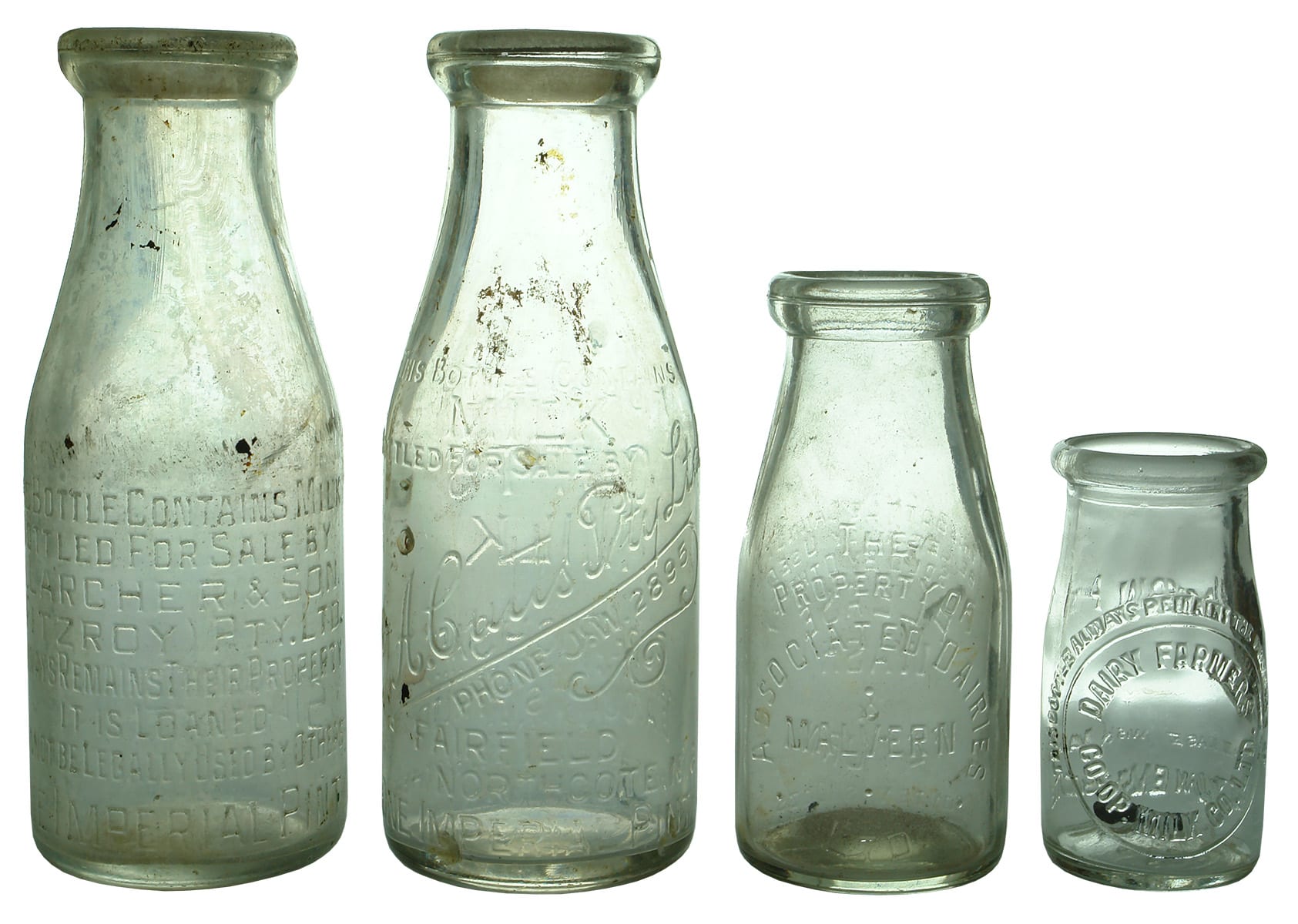 Vintage Milk Cream Embossed Bottles