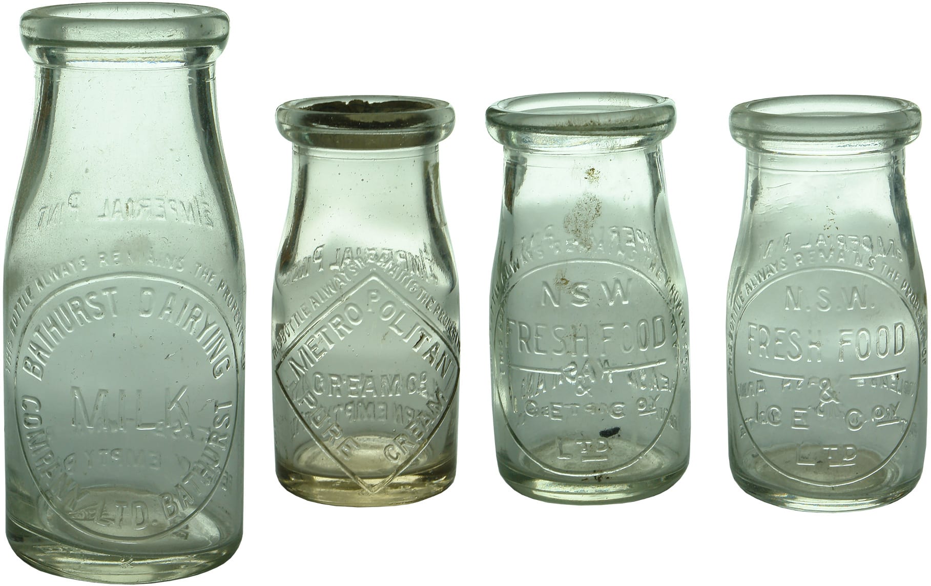 Vintage Milk Cream Embossed Bottles