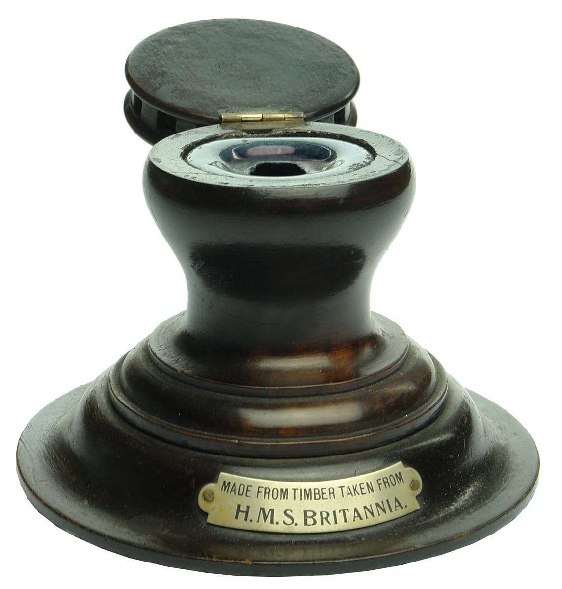 HMS Britannia turned wood Capstan Inkstand