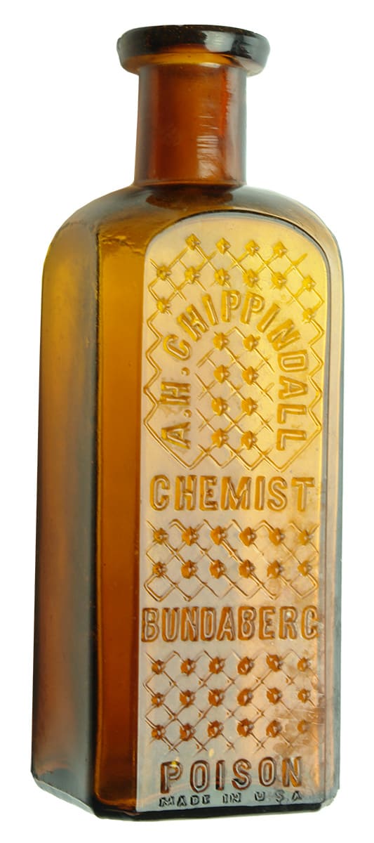 Chippindall Chemist Bundaberg Poison Amber Glass Bottle