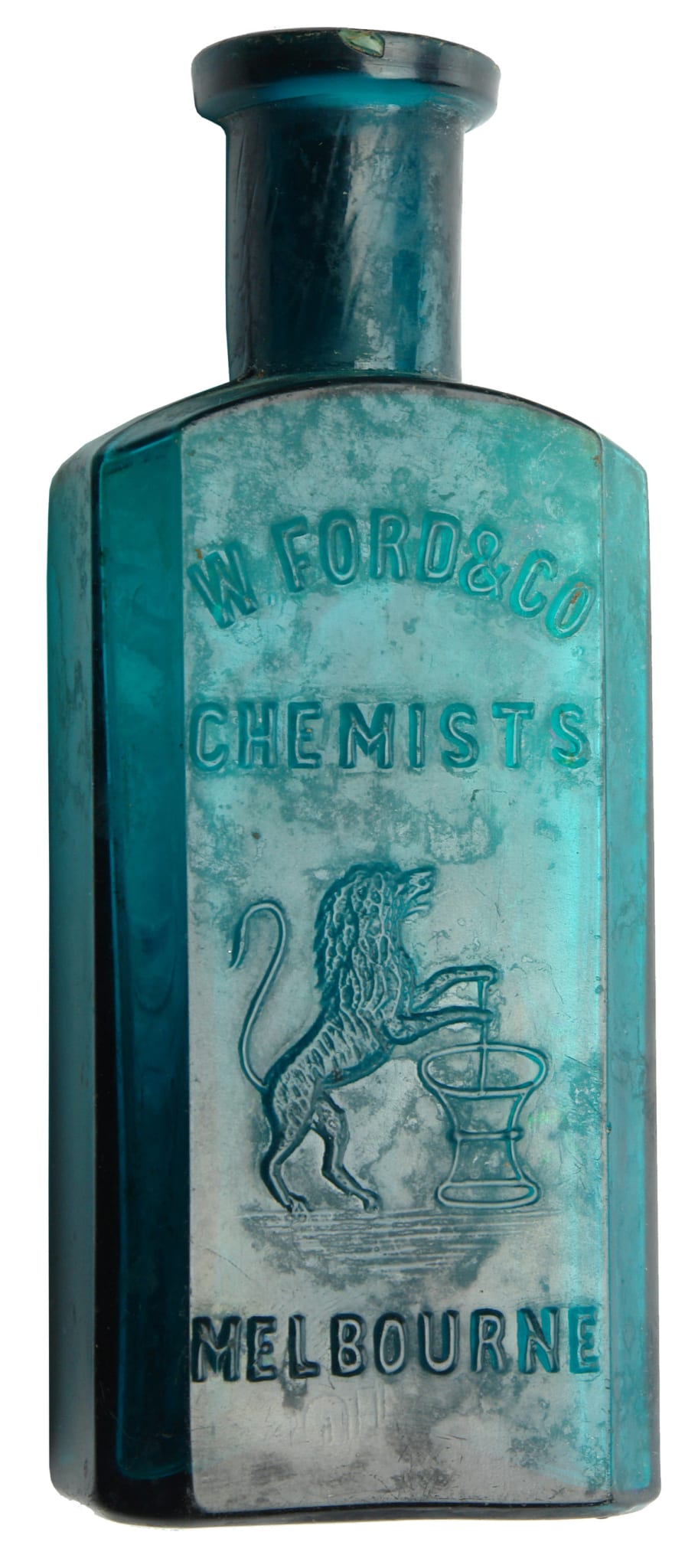 Ford Chemists Melbourne Lion Mortar Pestle Green Bottle