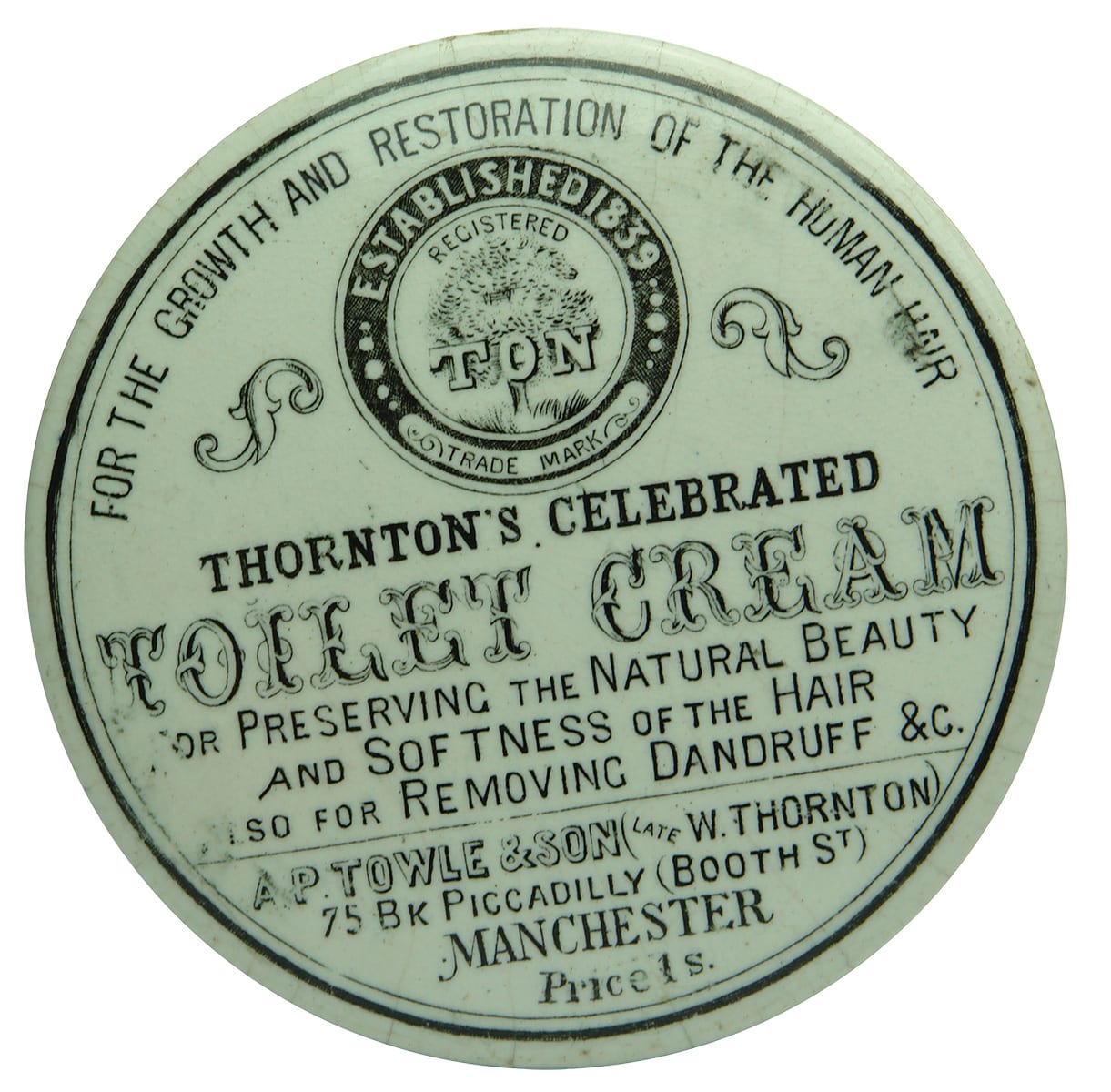 Thornton's Toilet Cream Piccadilly Manchester Pot Lid