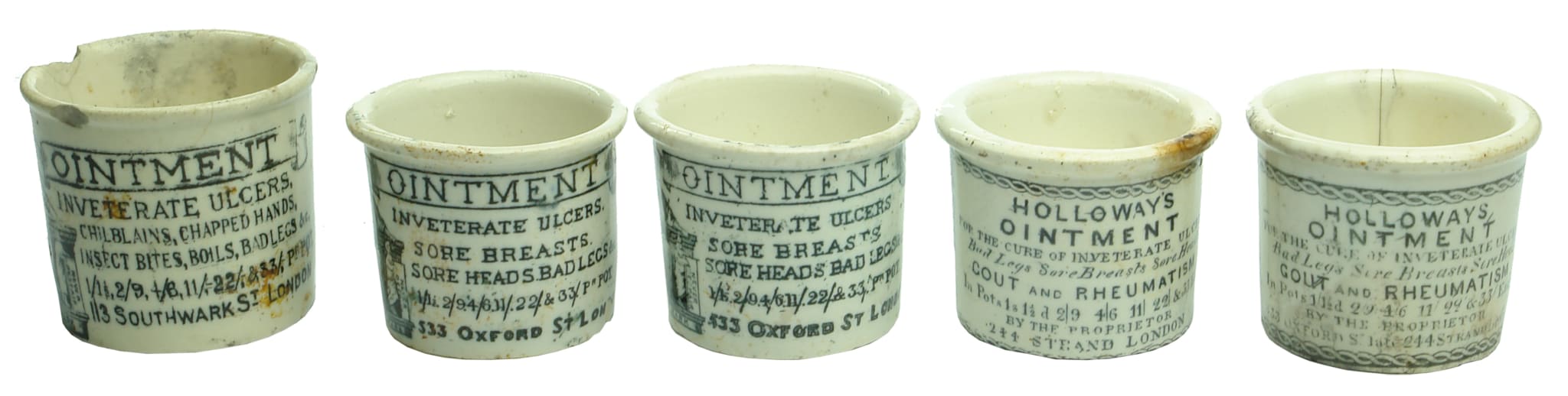 Antique Holloways Ointment Pots