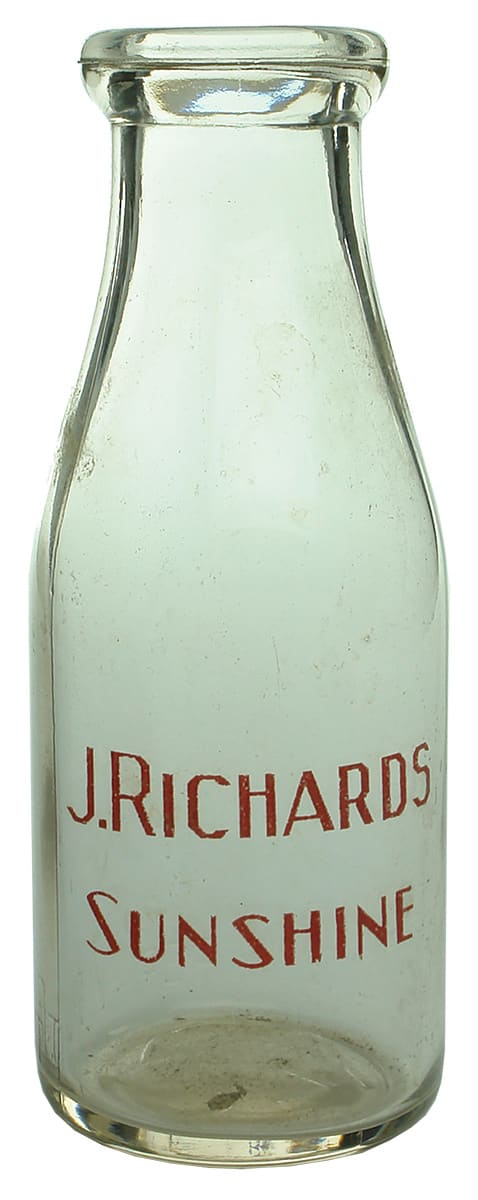 Richards Sunshine Red Print Ceramic Label Milk Bottle