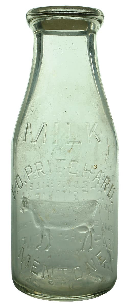 Pritchard Mentone Cow Antique Milk Bottle