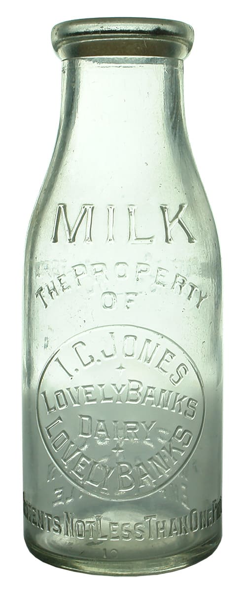 Jones Lovely Banks Dairy Geelong Antique Milk Bottle