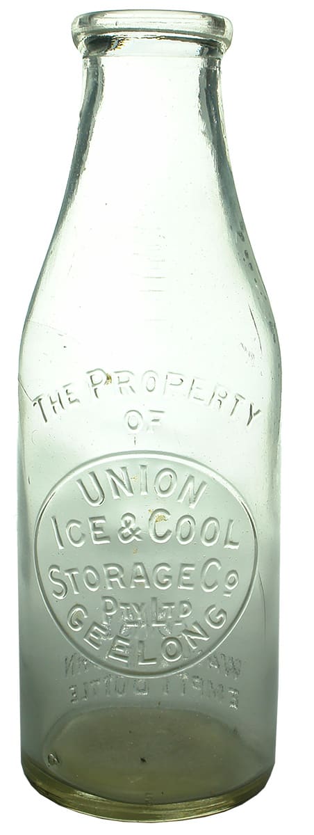 Union Ice Cool Storage Geelong Quart Milk Bottle