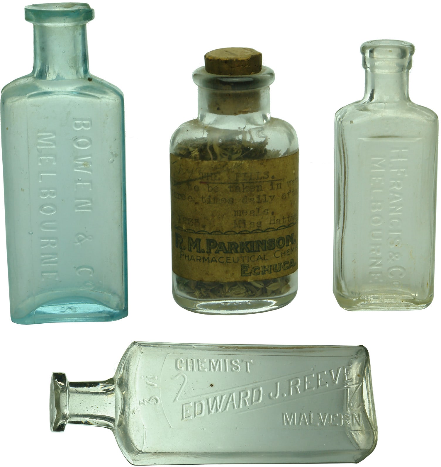 Old Antique Chemist Prescription Bottles