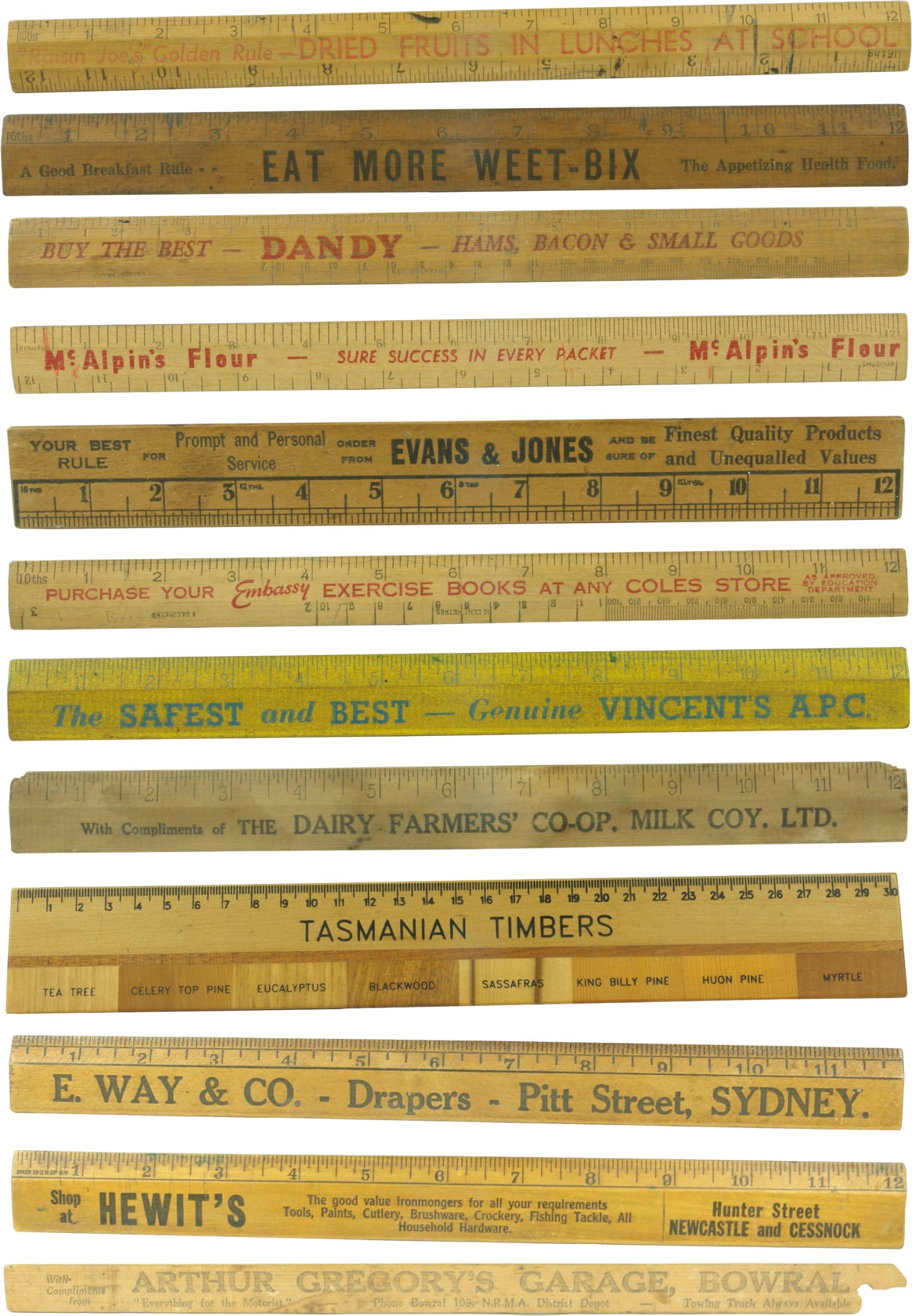 Old Advertising Wooden Rulers