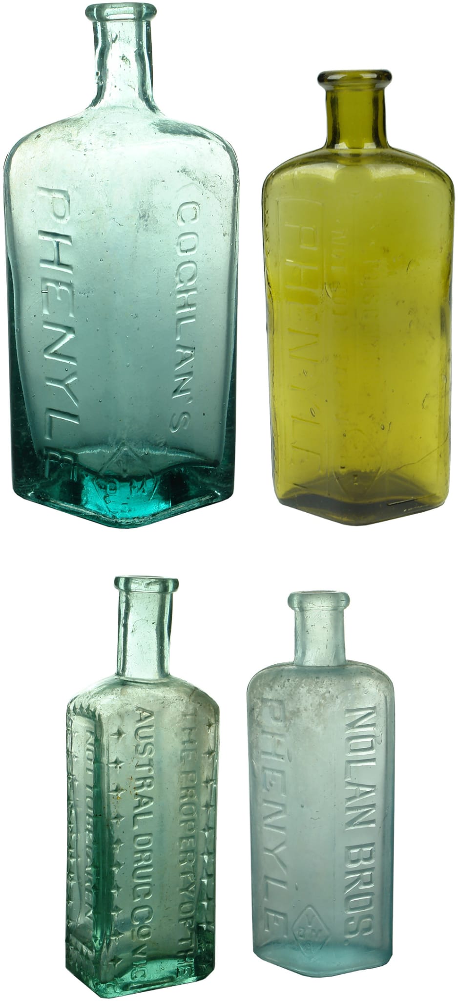 Old Antique Phenyle Poison Bottles