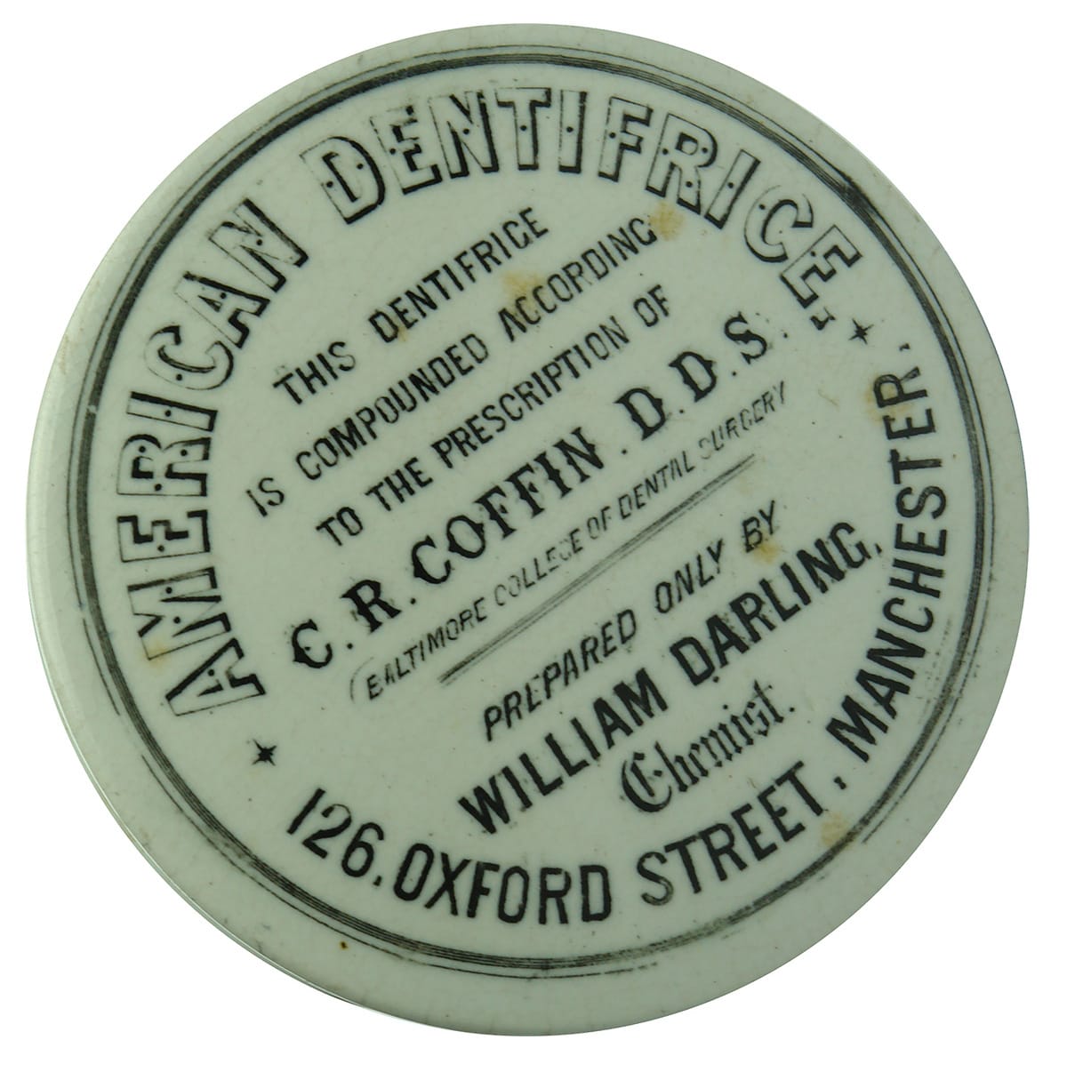 William Darling Dentifrice Manchester Pot Lid