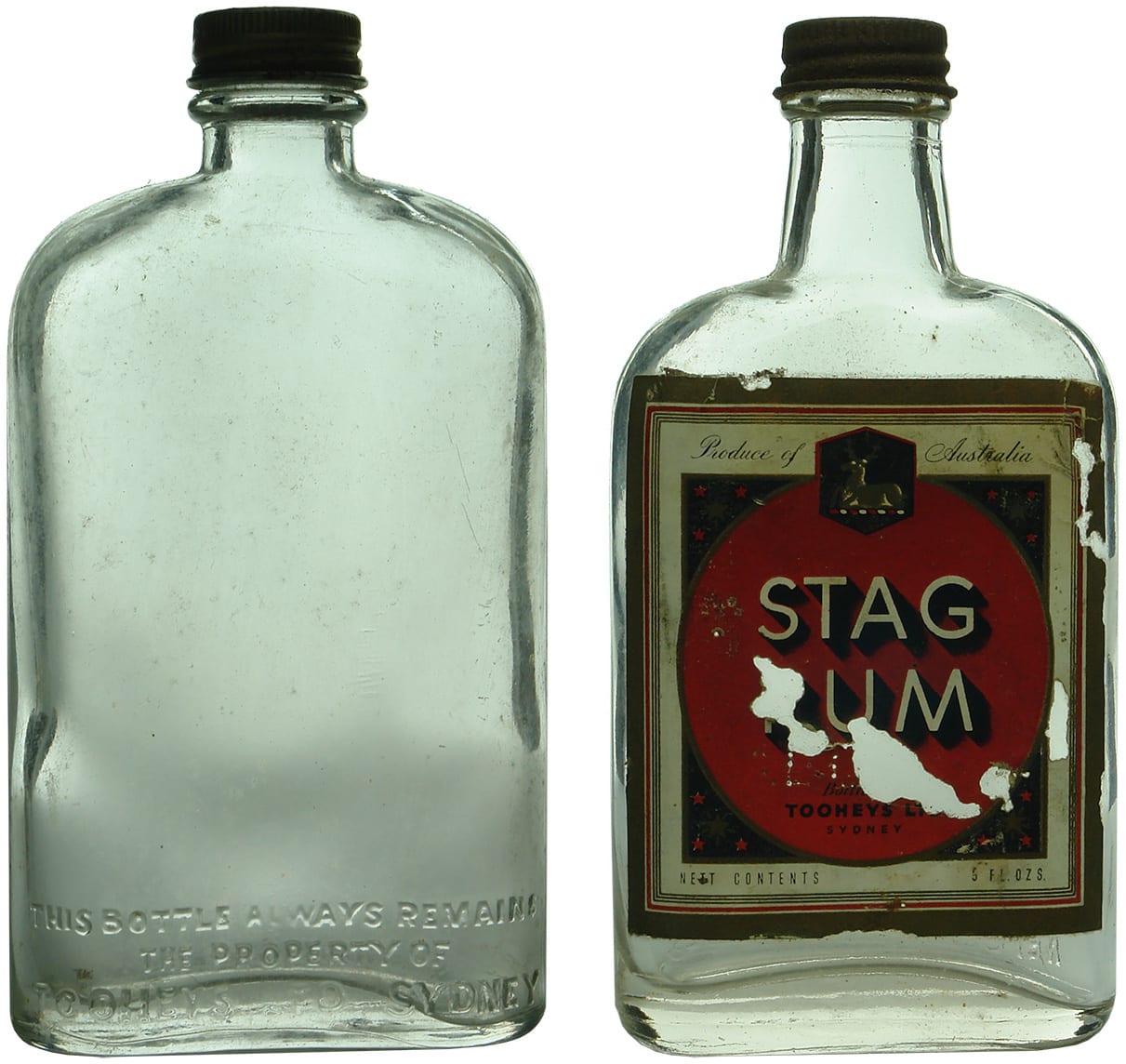 Old Vintage Tooheys Stag Rum Bottles