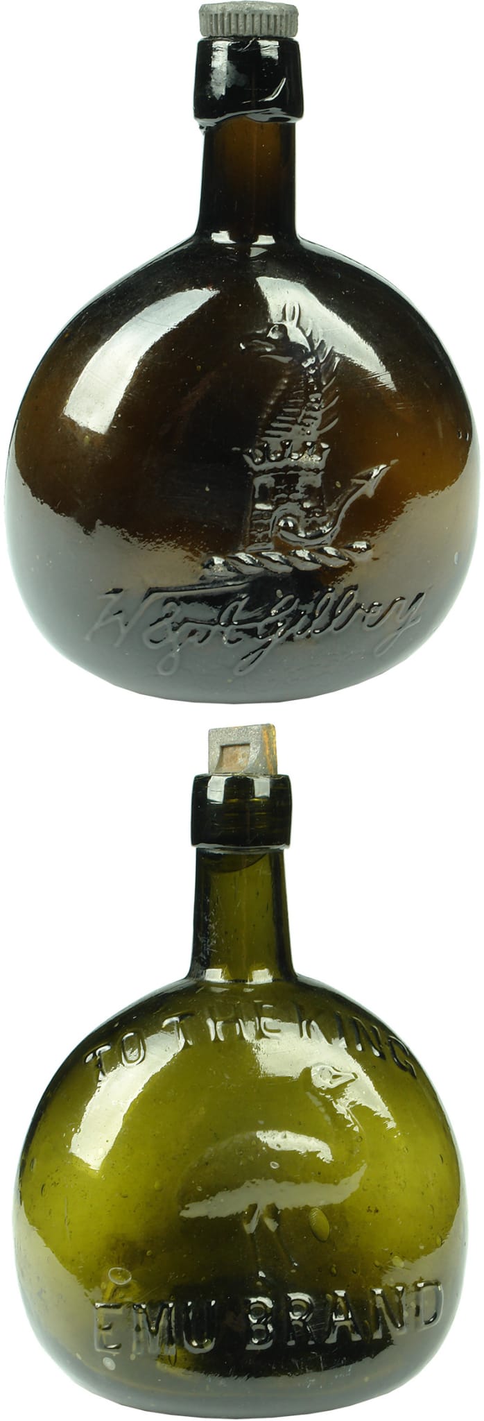 Old Chestnut shaped wine bottles Gilbey Emu Brand