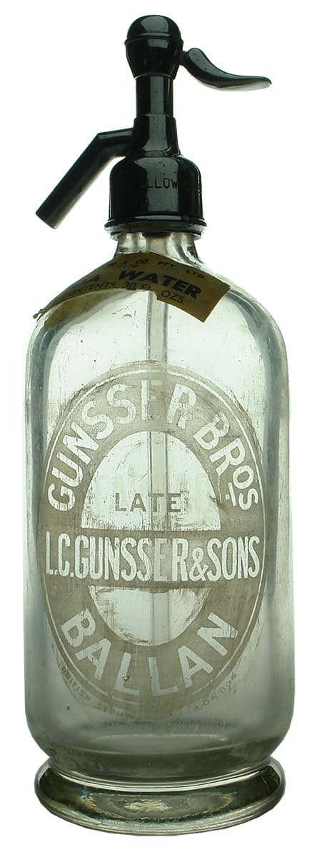 Gunsser Bros Ballan Antique Soda Water Syphon