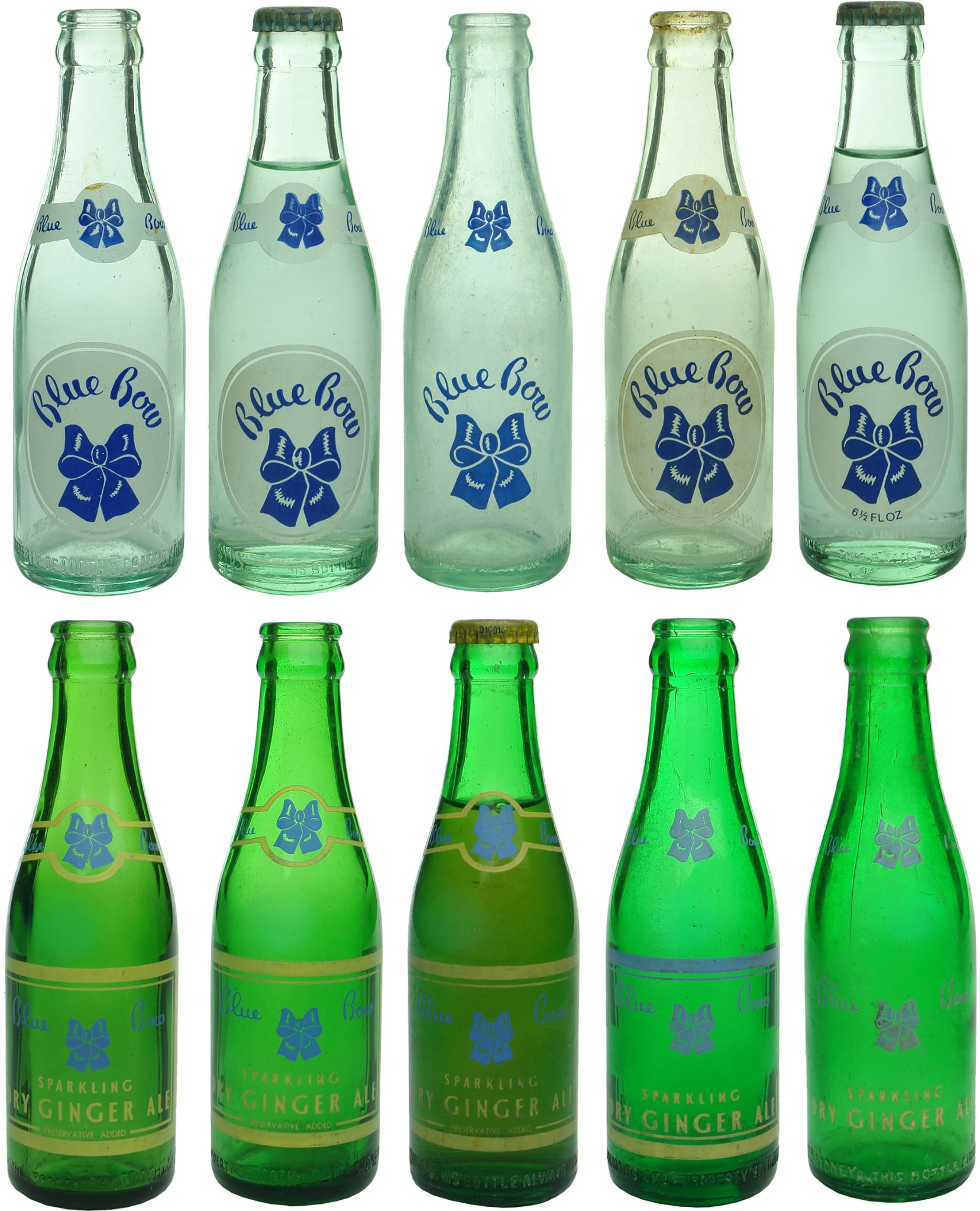 Blue Bow Vintage Ceramic Label Crown Seal Bottles