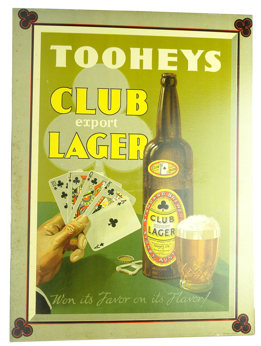 Tooheys Club Lager Vintage Cardboard Sign