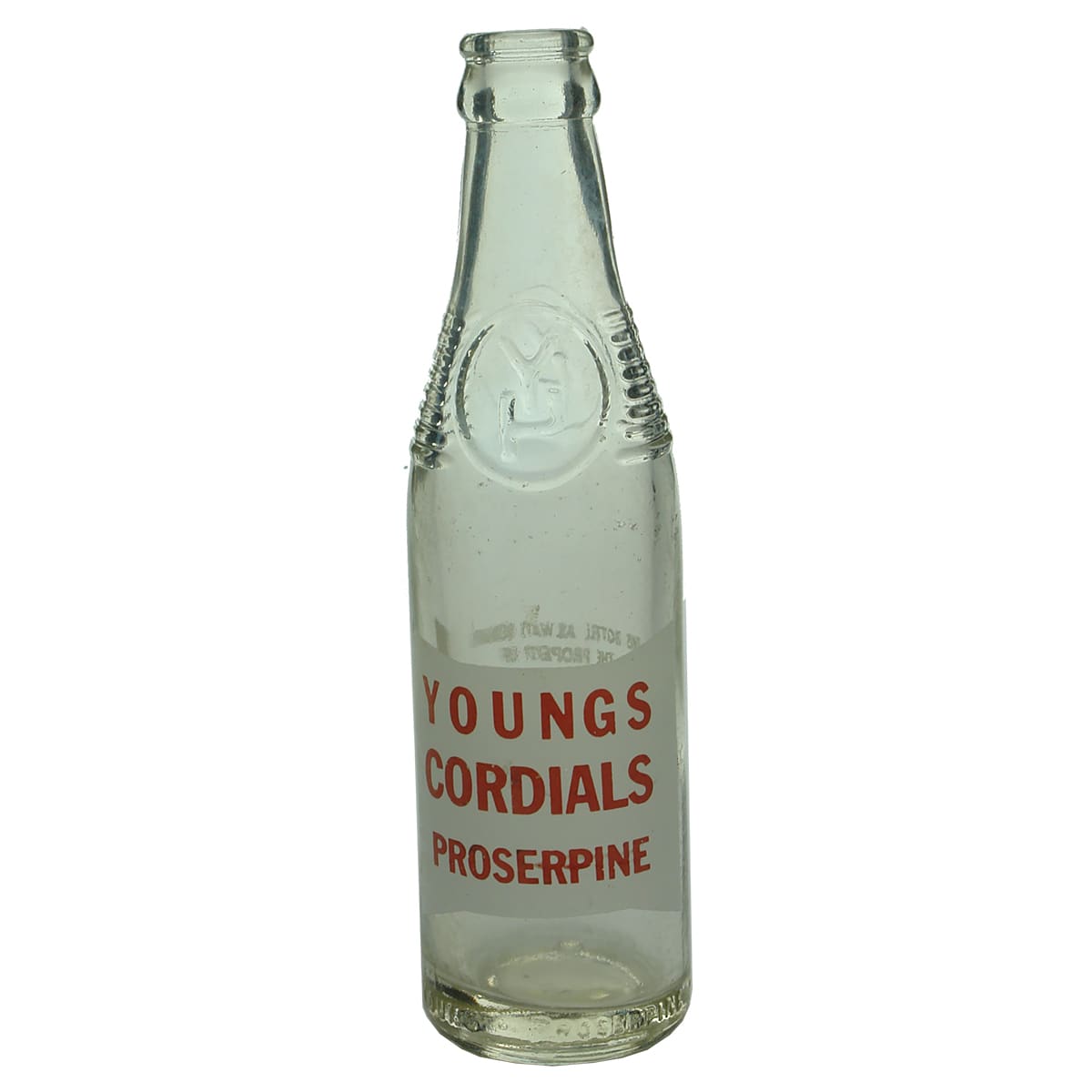 Crown Seal. Youngs Cordials, Proserpine. Red and white print. 7 oz. (Queensland)
