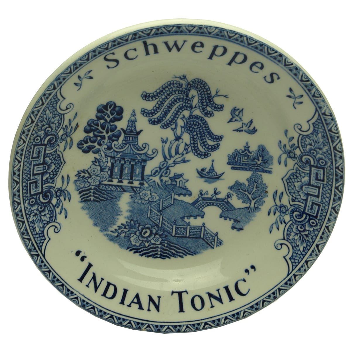 Change Tray. Schweppes, Indian Tonic. Willow Pattern. Blue.