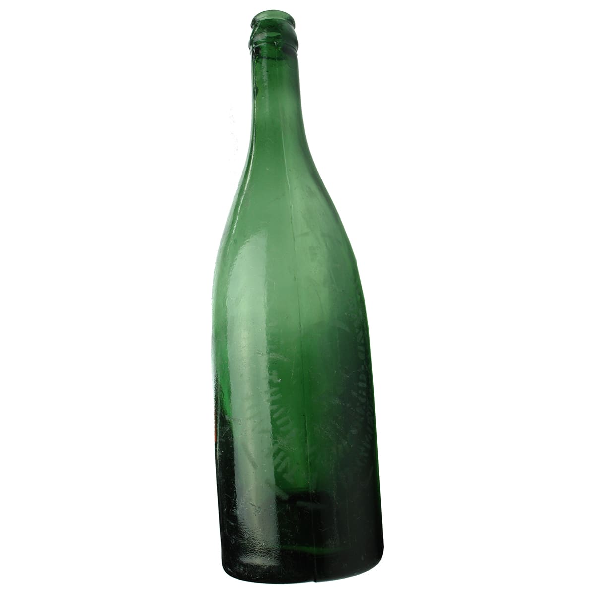 Beer. Pickaxe. The Adelaide Bottle Co-operative Company Ltd. Crown Seal. Green. Sand blasted. Oval badge. 26 oz. (South Australia)