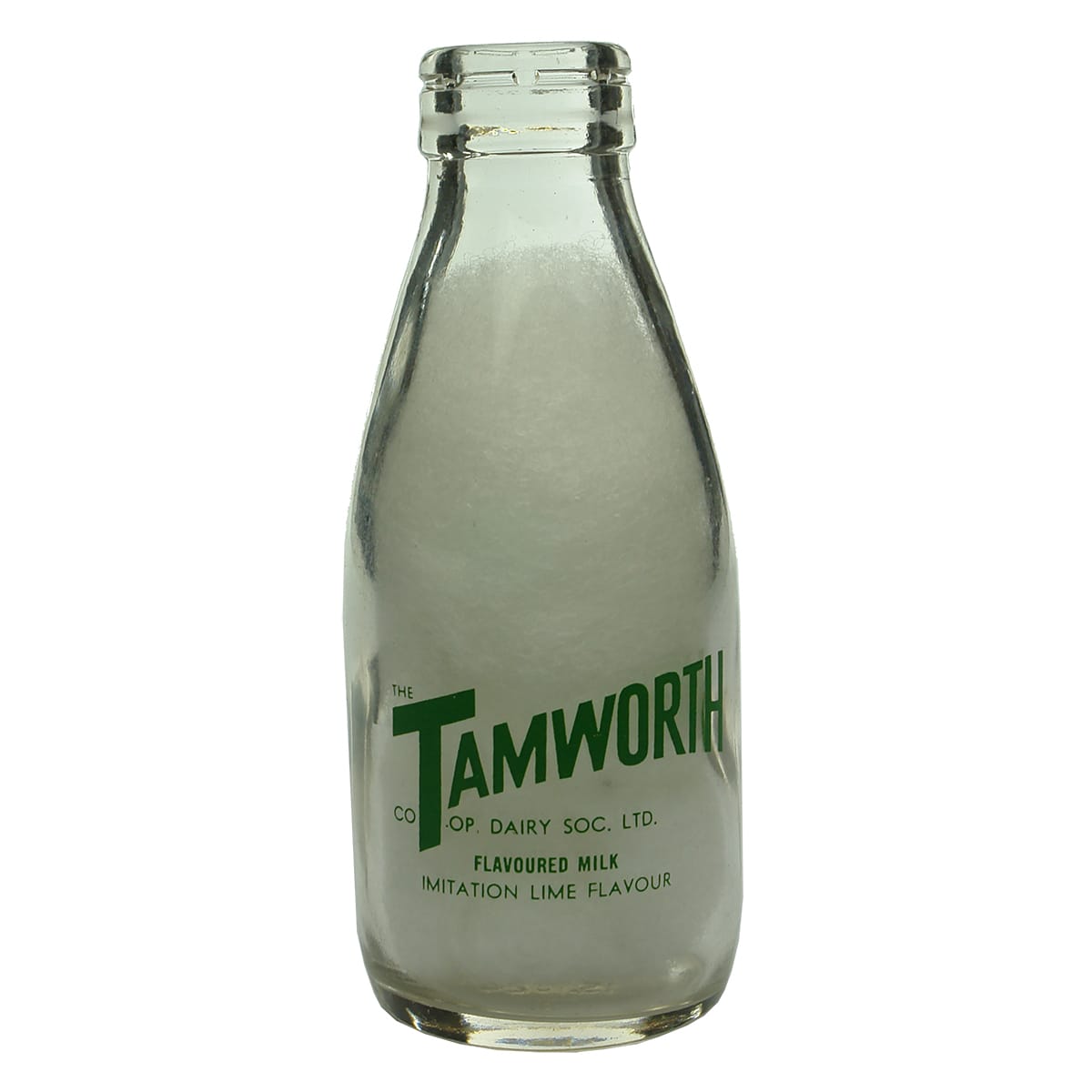 Milk. The Tamworth Co-Op Dairy, Lime Flavour. Foil Top. Ceramic Label. 1/2 Pint. (New South Wales)
