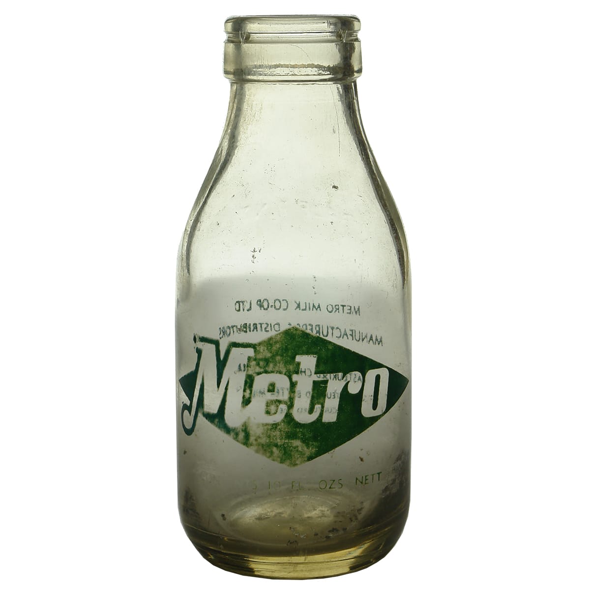 Milk. Metro Milk Co-Op Ltd. Foil top. Ceramic label. Green print. 10 oz.